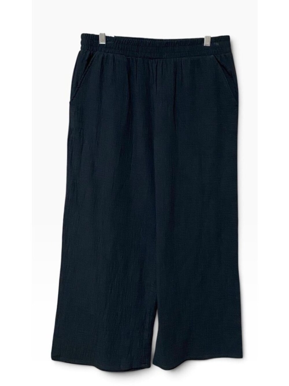 Hurley Black Cotton Gauze Cropped Wide Leg Pants L NWT Pull On Beach Resortwear